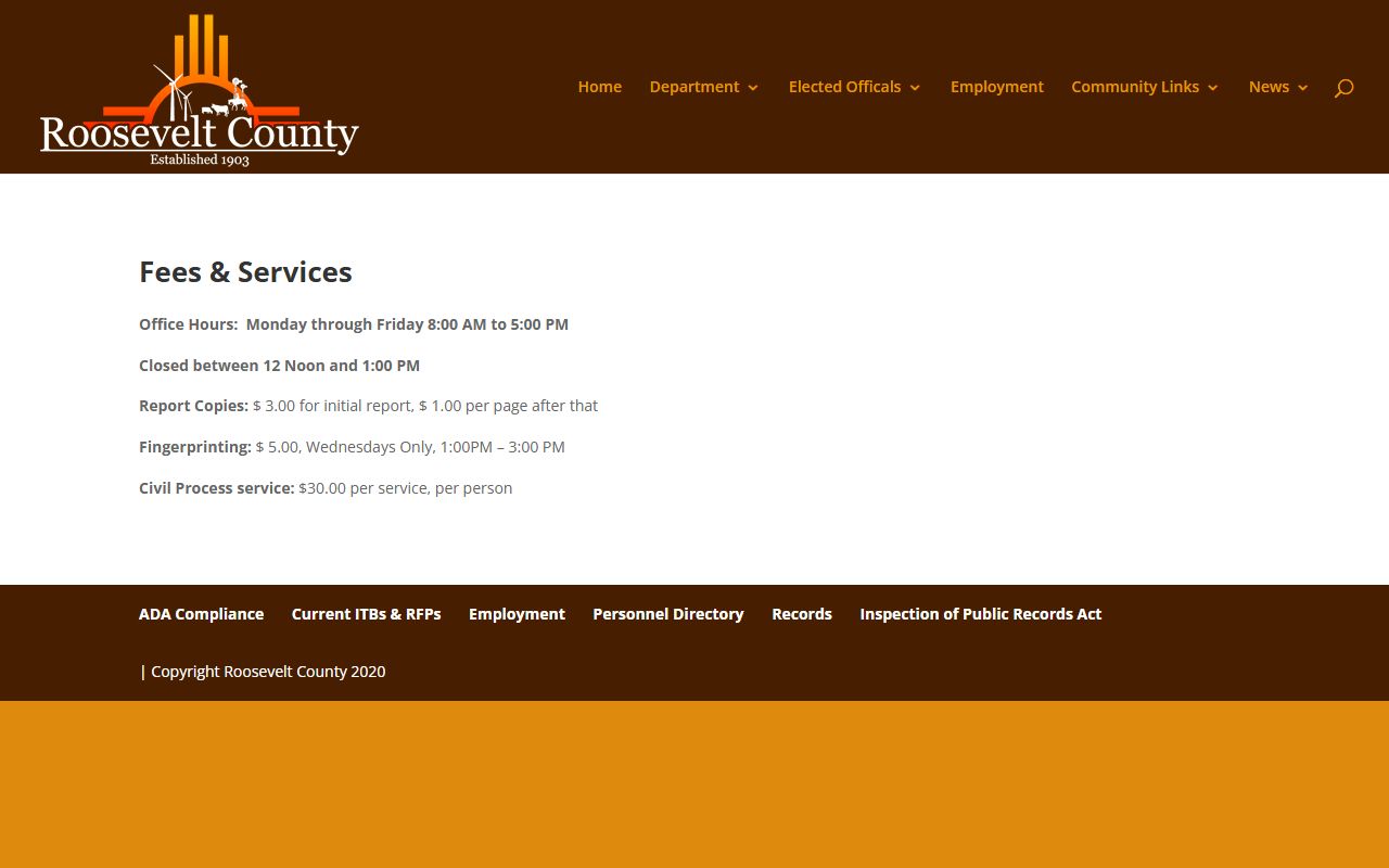 Roosevelt County arrest records sheriff fees and services
