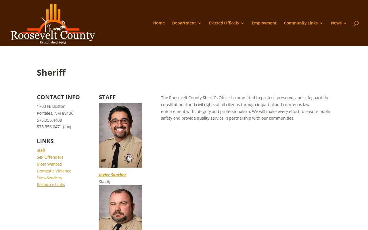 Roosevelt County arrest records Sheriff's Office page
