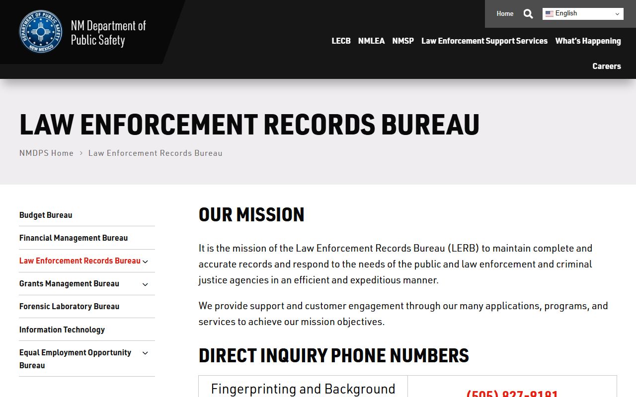 Roosevelt County arrest records New Mexico DPS Law Enforcement Records Bureau
