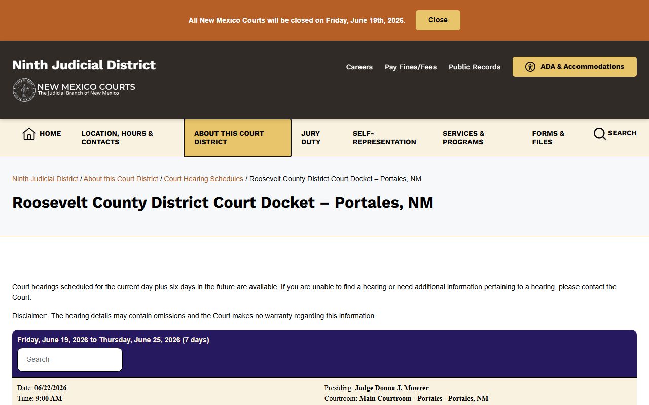 Roosevelt County court dockets District Court docket page