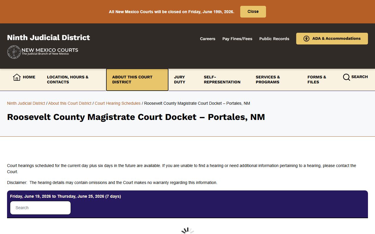 Roosevelt County court dockets Magistrate Court docket page