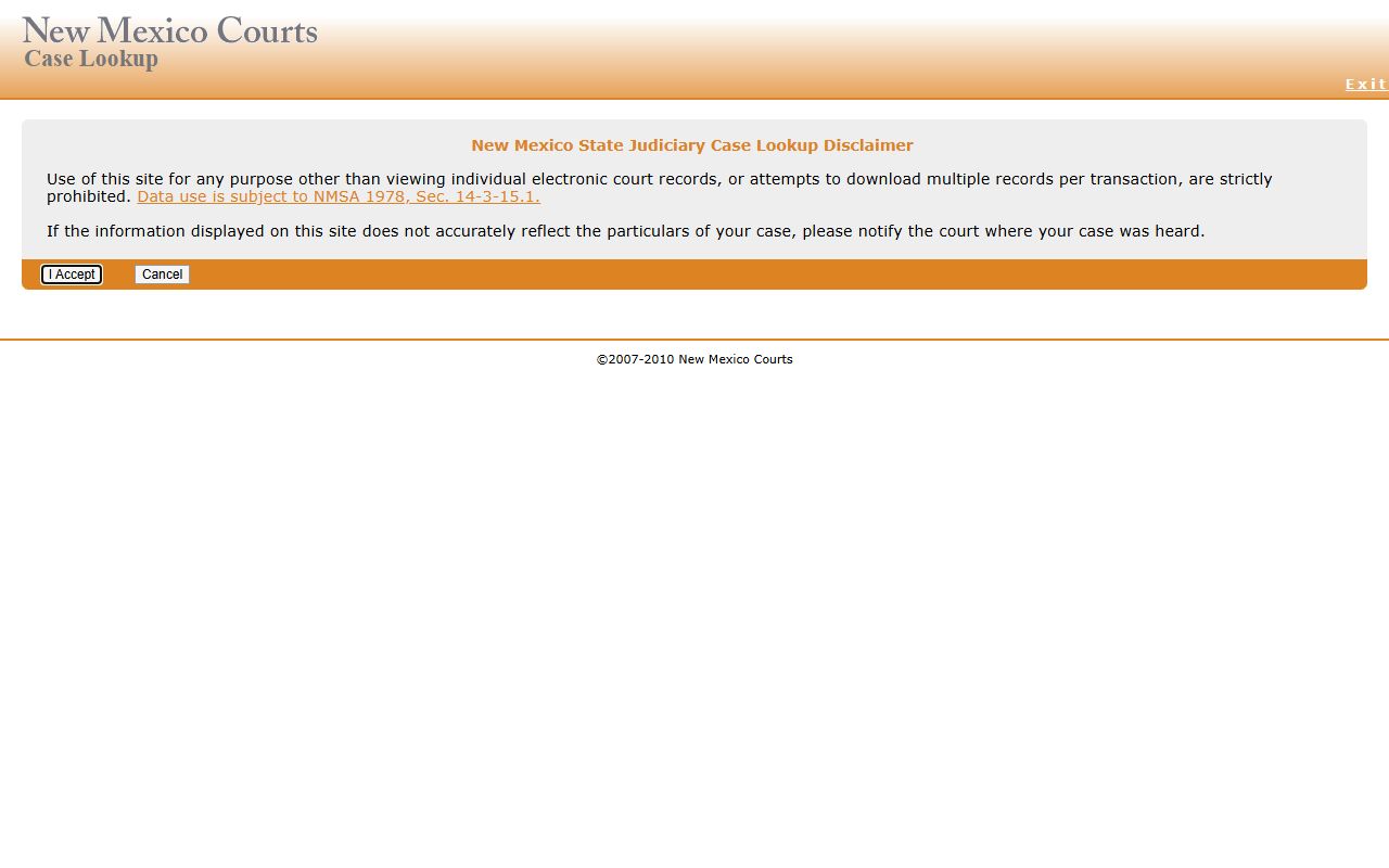 Roosevelt County court records New Mexico Case Lookup disclaimer