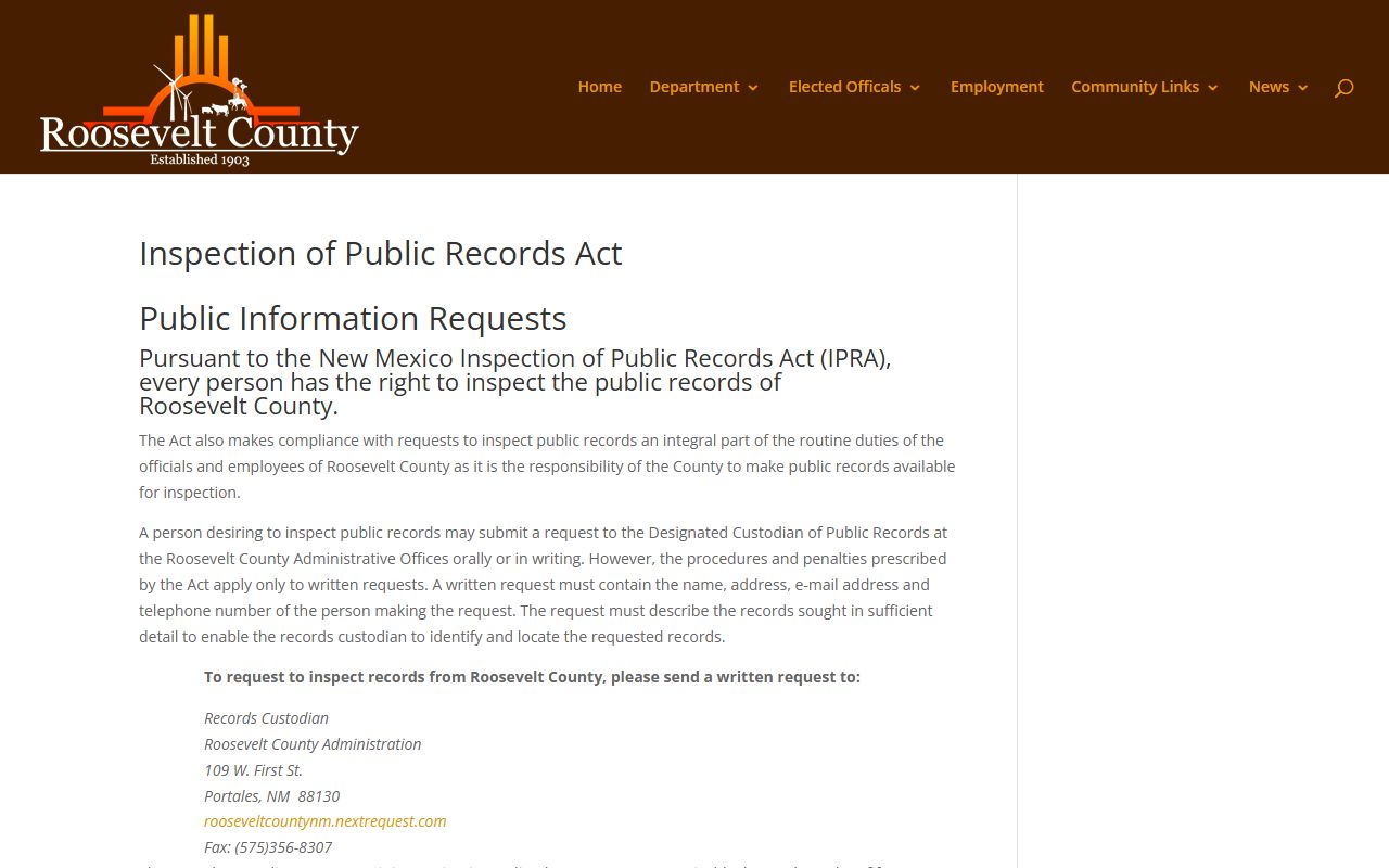 Roosevelt County court records county IPRA instructions