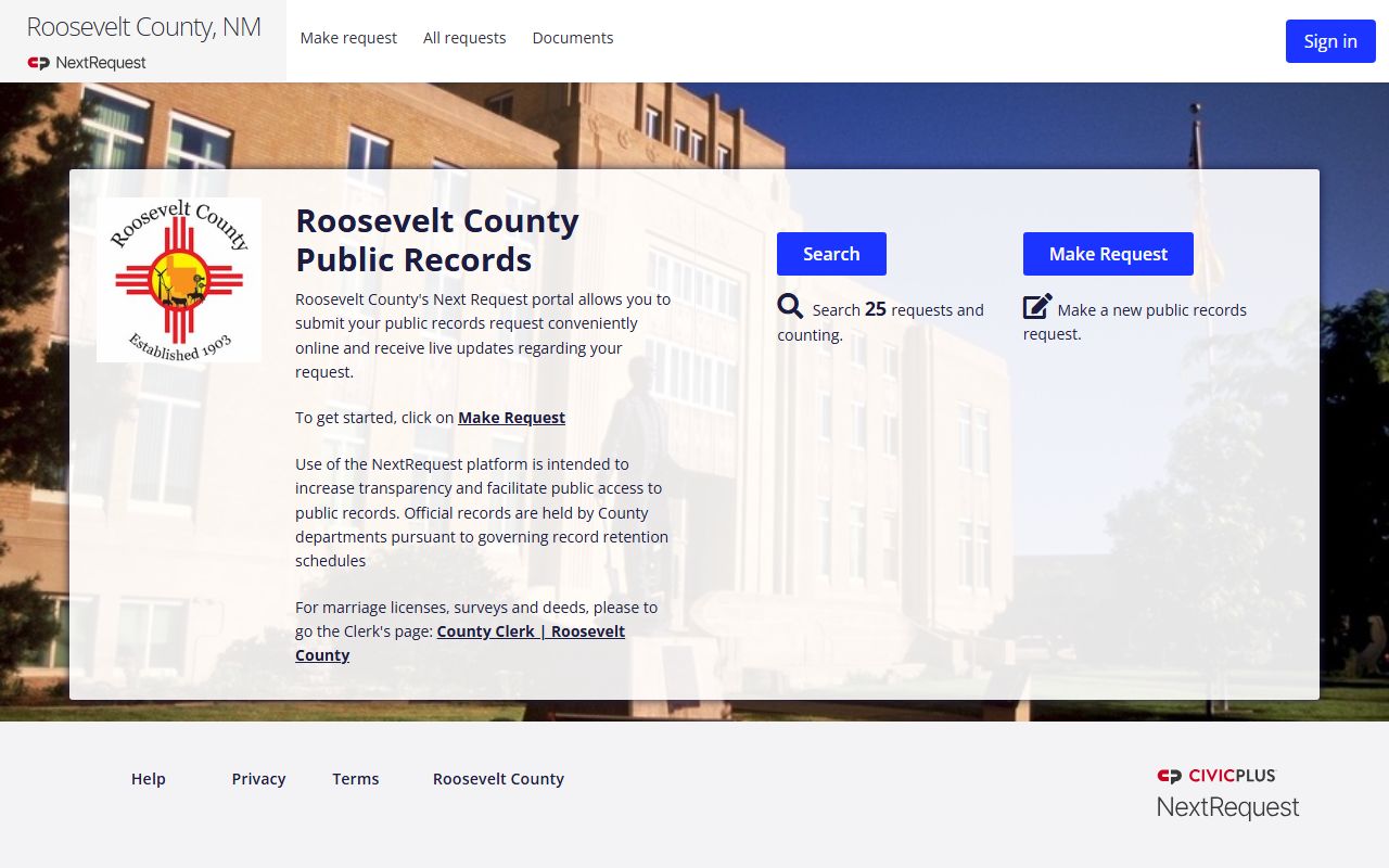 Roosevelt County court records NextRequest public records portal