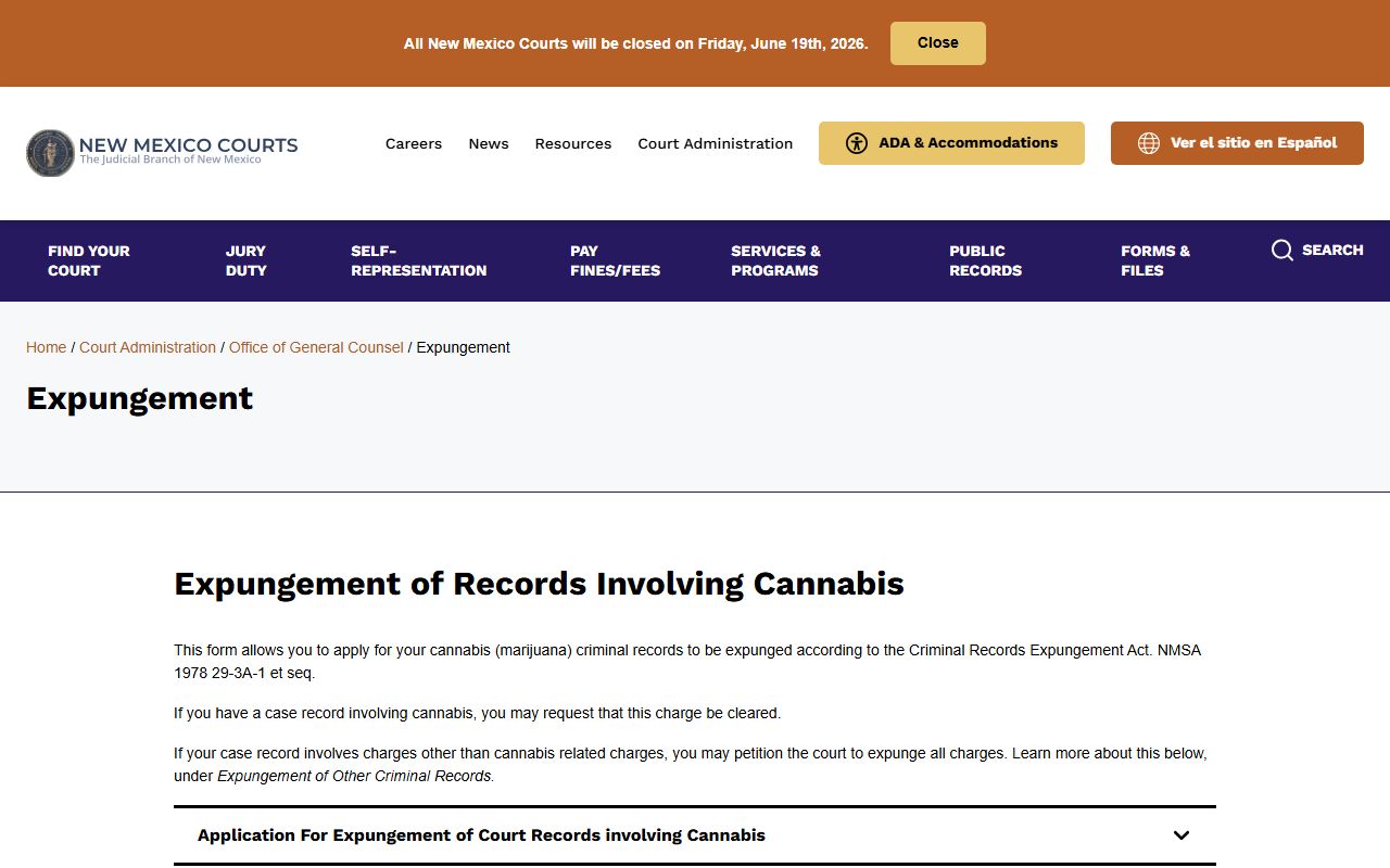 Roosevelt County criminal court records New Mexico Courts expungement page