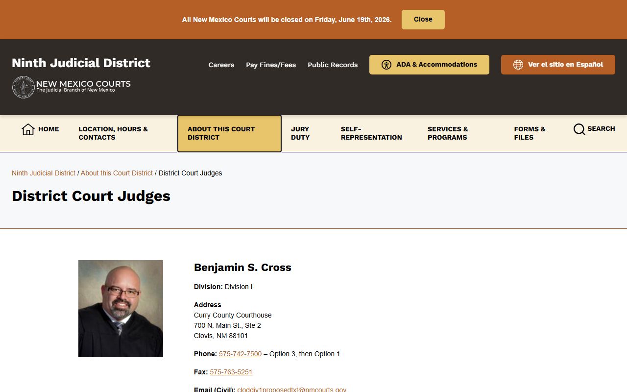 Roosevelt County criminal court records District Court judges page