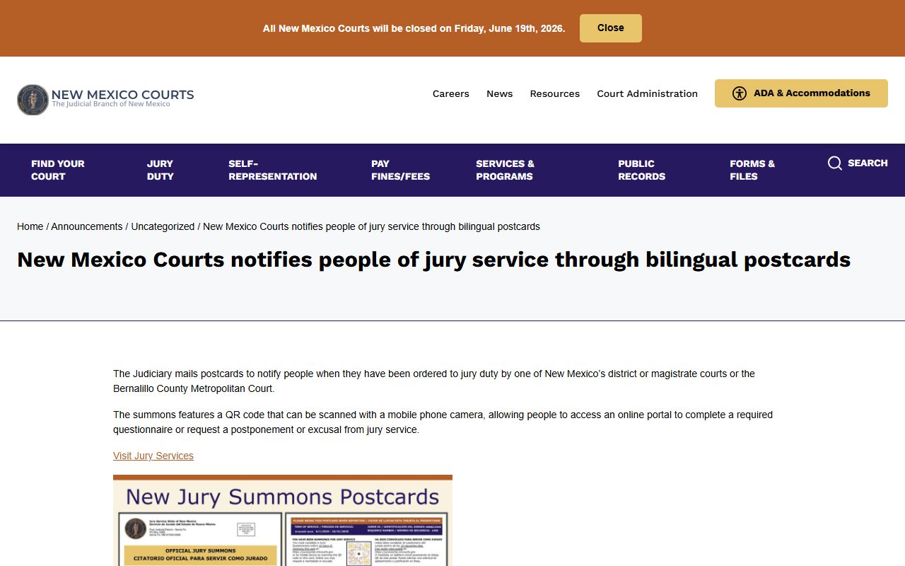Roosevelt County court records bilingual jury postcard notice