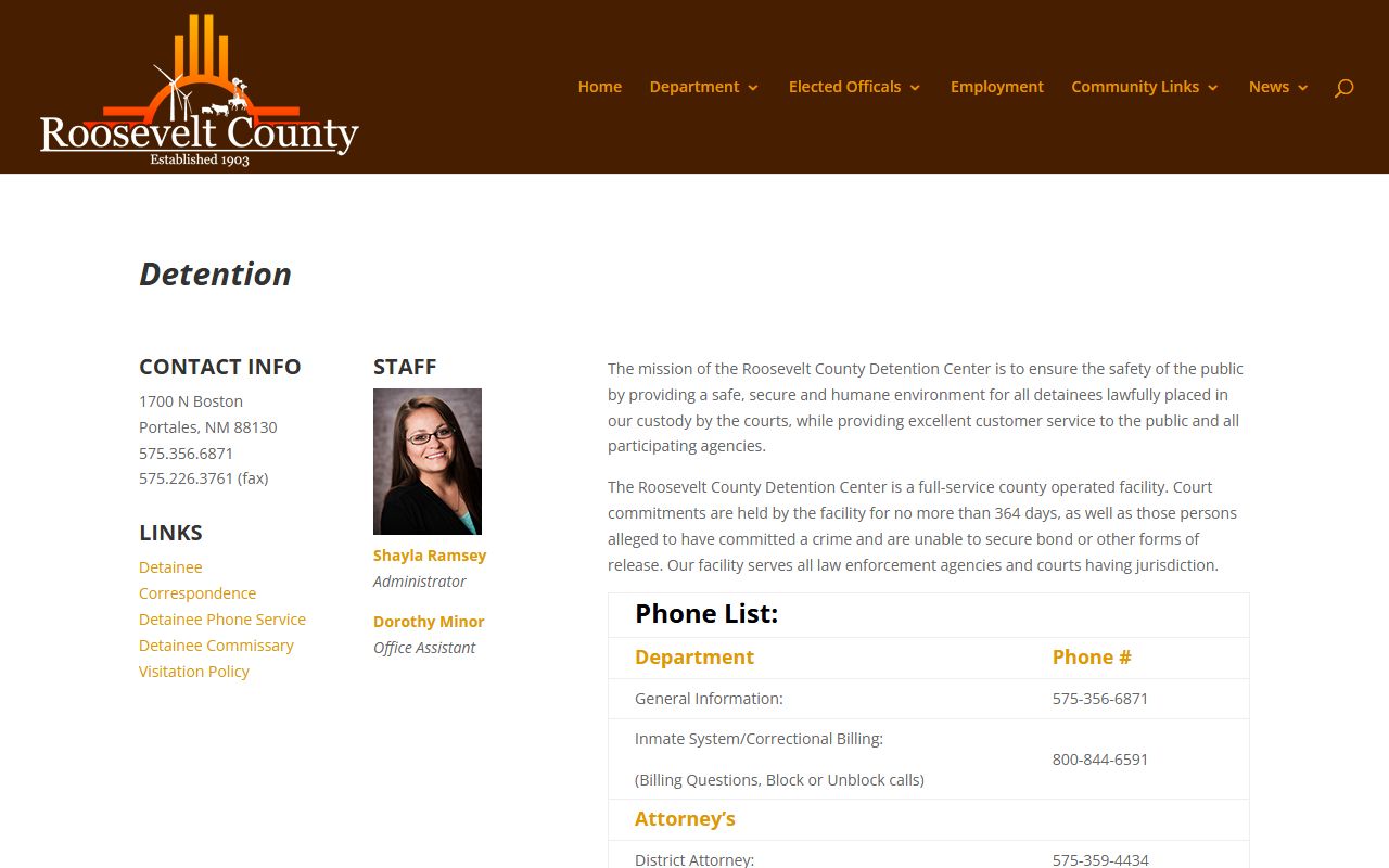 Roosevelt County inmate search detention page