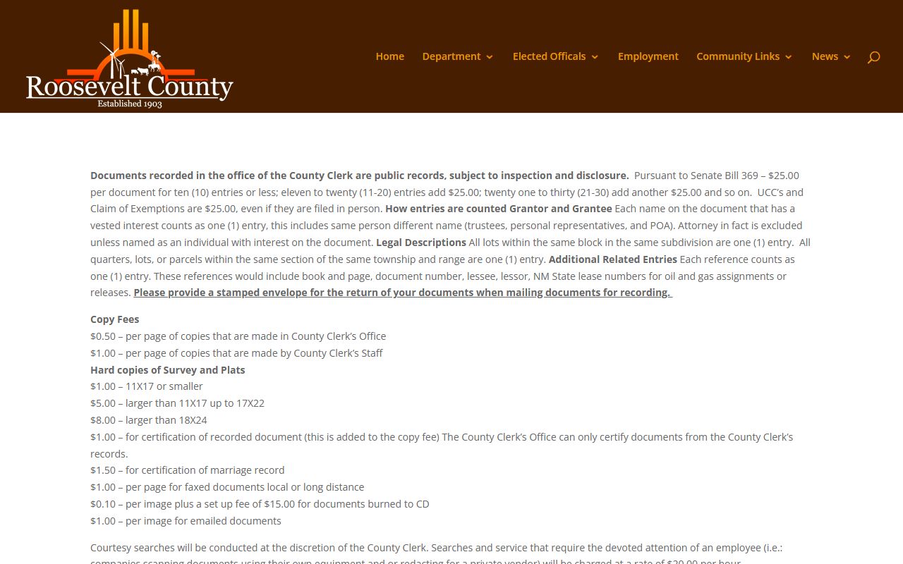 Roosevelt County marriage records County Clerk records page