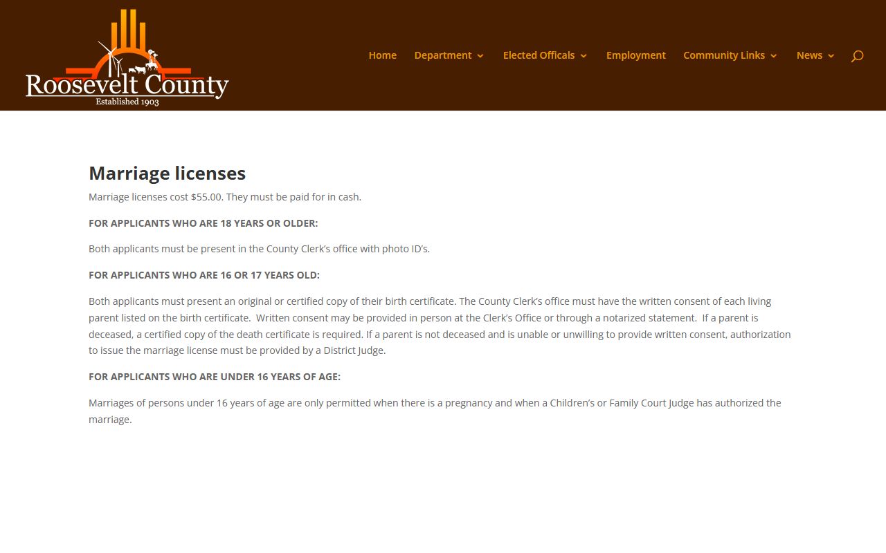 Roosevelt County marriage records marriage license page
